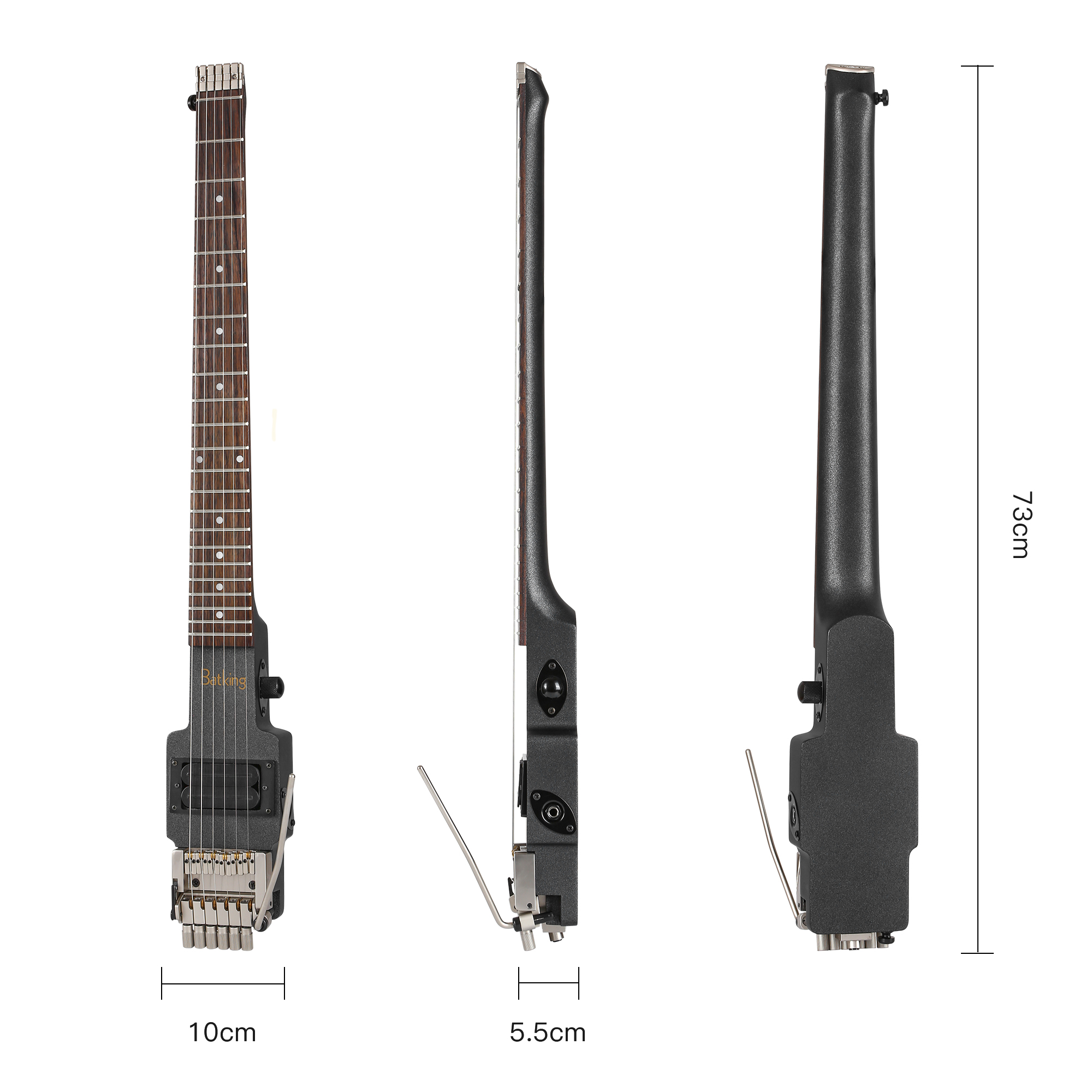 Batking Travel Electric Guitar Headless 6 String Guitar One piece Canada maple neck through body design Double Locking Tremolo(TGH 01)