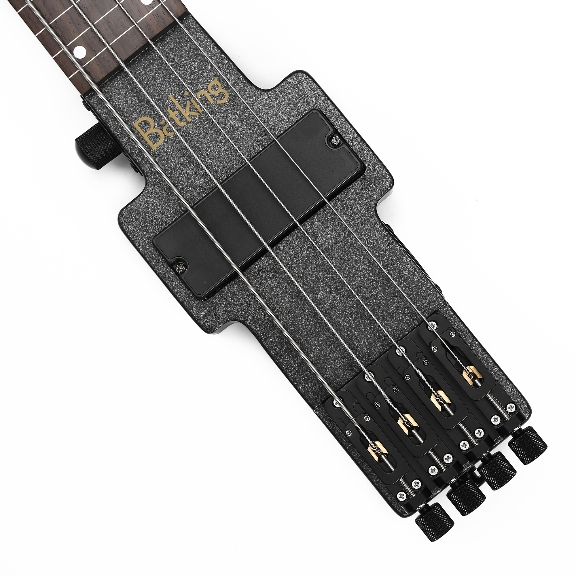 Travel Bass Guitar Electric Headless Bass 4 Strings Fretless Electric Bass with Gigbag Wire Truss Road in Black(TBH04)