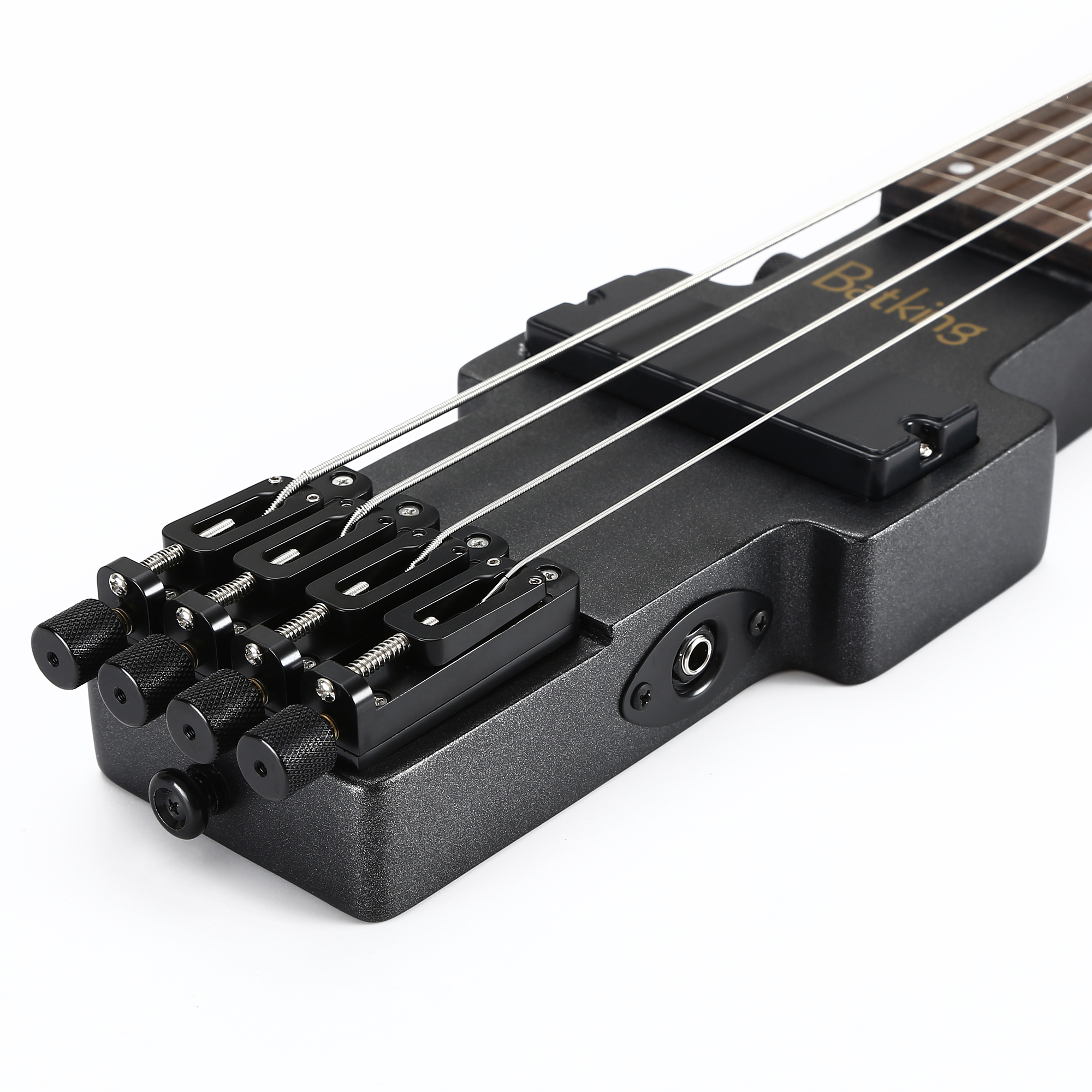 Travel Bass Guitar Electric Headless Bass 4 Strings Fretless Electric Bass with Gigbag Wire Truss Road in Black(TBH04)