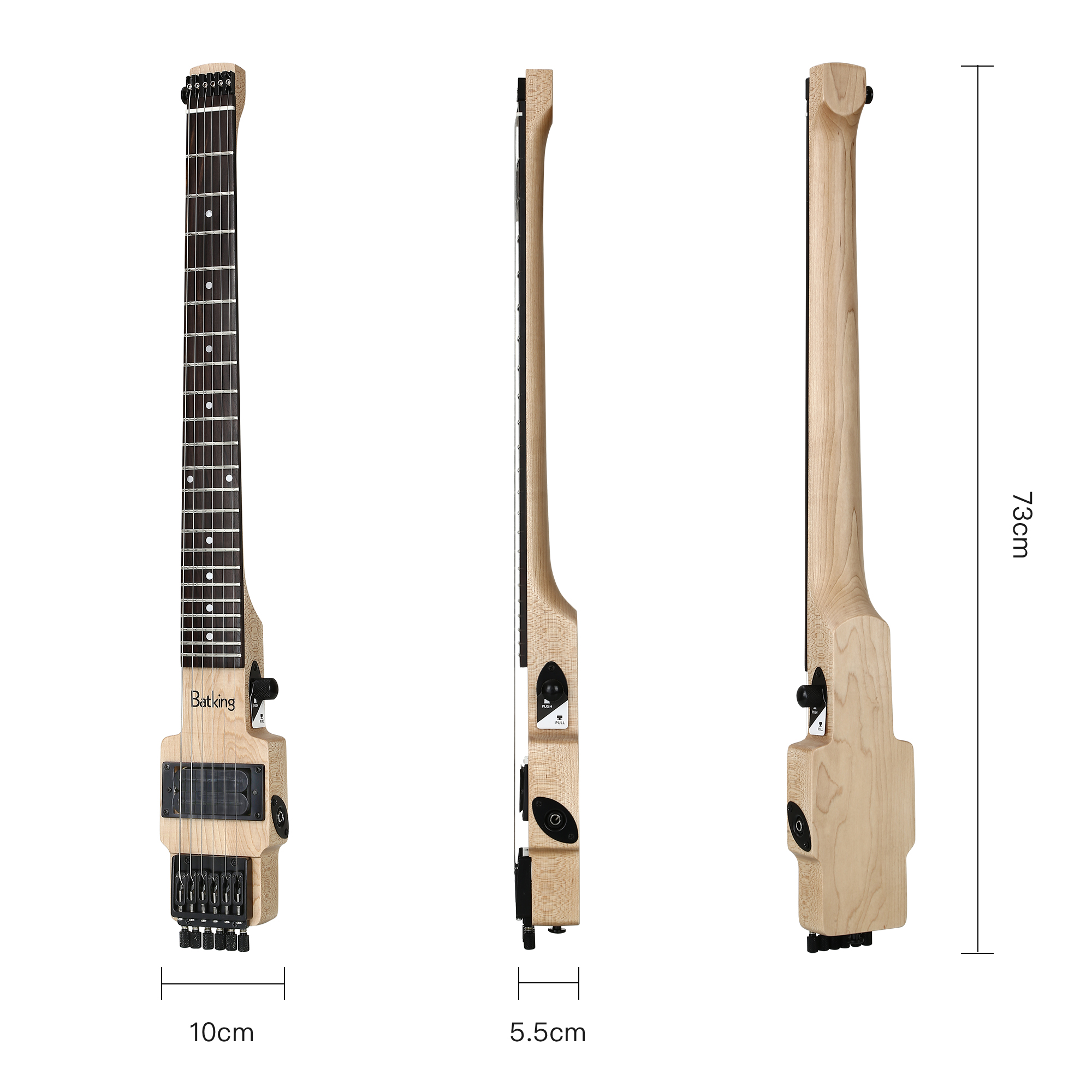 Travel Electric Guitar Headless 6 String Guitar One piece Canada maple neck through body design Fix Bridge with Gigbag(TGH 06)