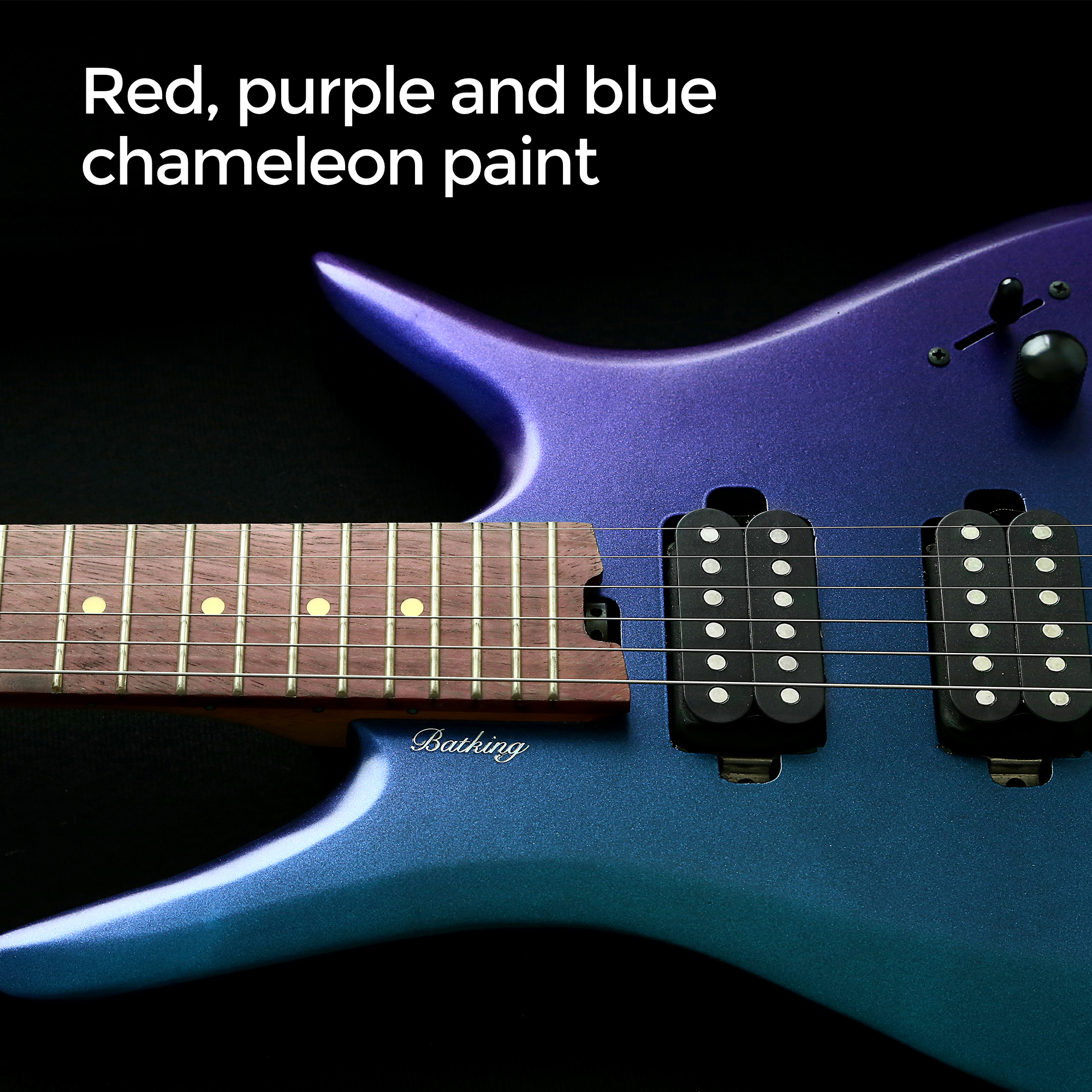 Electric Travel Headless Guitar 6 String Double Locking Tremolo Chameleon Finish with Gigbag