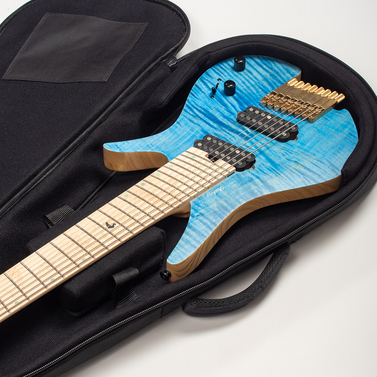 Batking 8 String Fanned Fret Headless Electric Travel Guitar with Multiscale Birdeyes Fingerboard Of Luminous Inlay(HF12)
