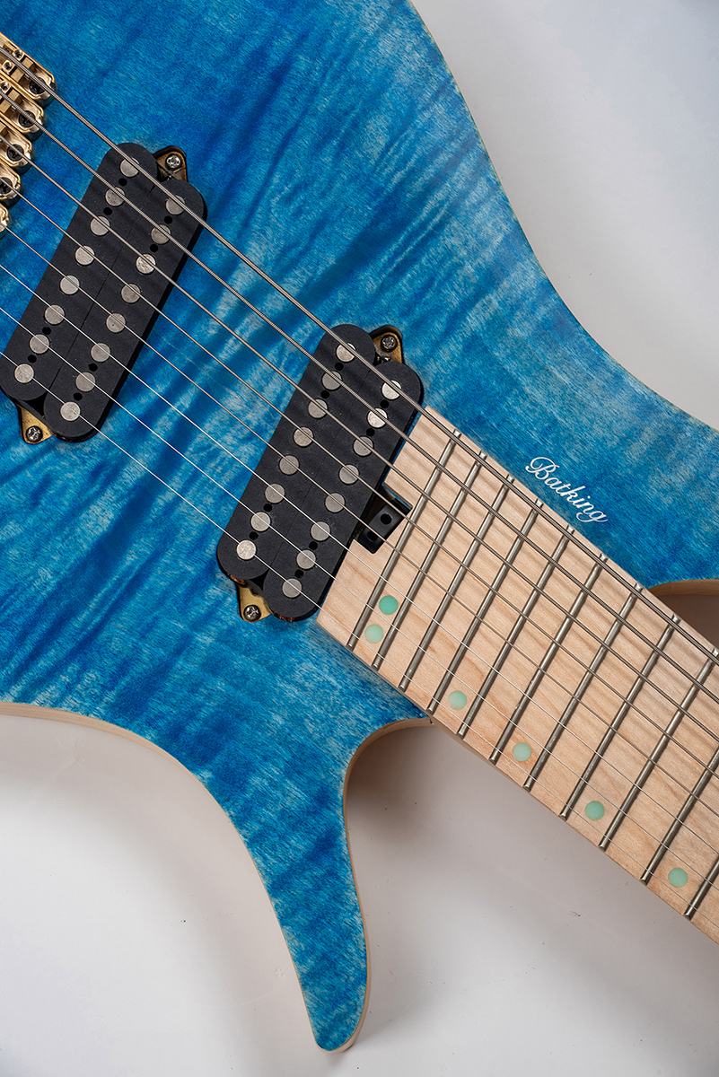Batking 8 String Fanned Fret Headless Electric Travel Guitar with Multiscale Birdeyes Fingerboard Of Luminous Inlay(HF12)