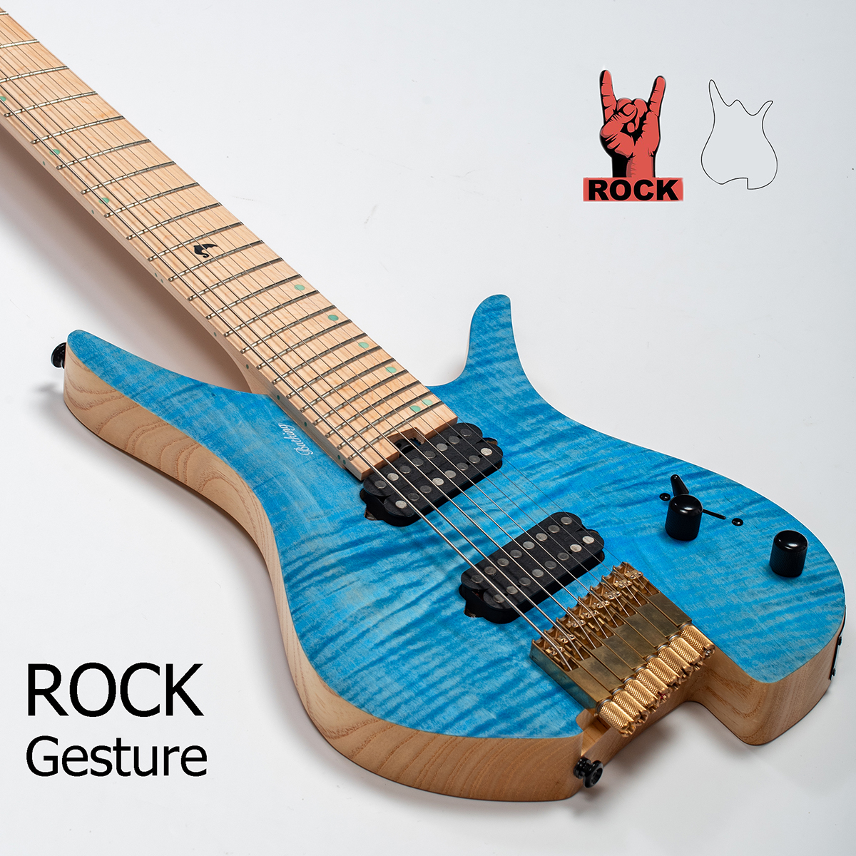 Batking 8 String Fanned Fret Headless Electric Travel Guitar with Multiscale Birdeyes Fingerboard Of Luminous Inlay(HF12)