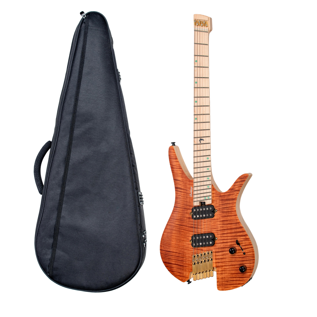 Batking 6 String Fanned Fret Headless Electric Travel Guitar with Multiscale Birdeyes Fingerboard Of Luminous Inlay