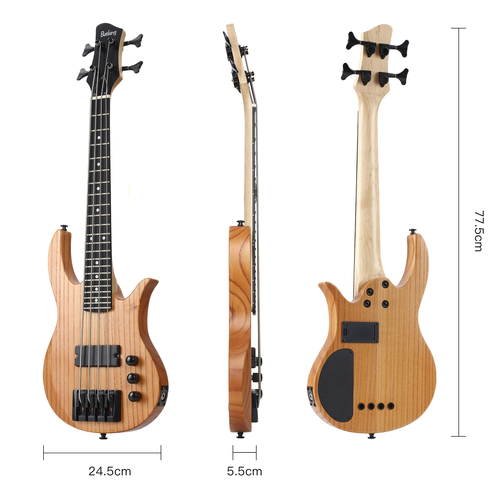 Batking Mini Ukulele Bass Electric Ubass 4 String Fretted Bass Ukelele