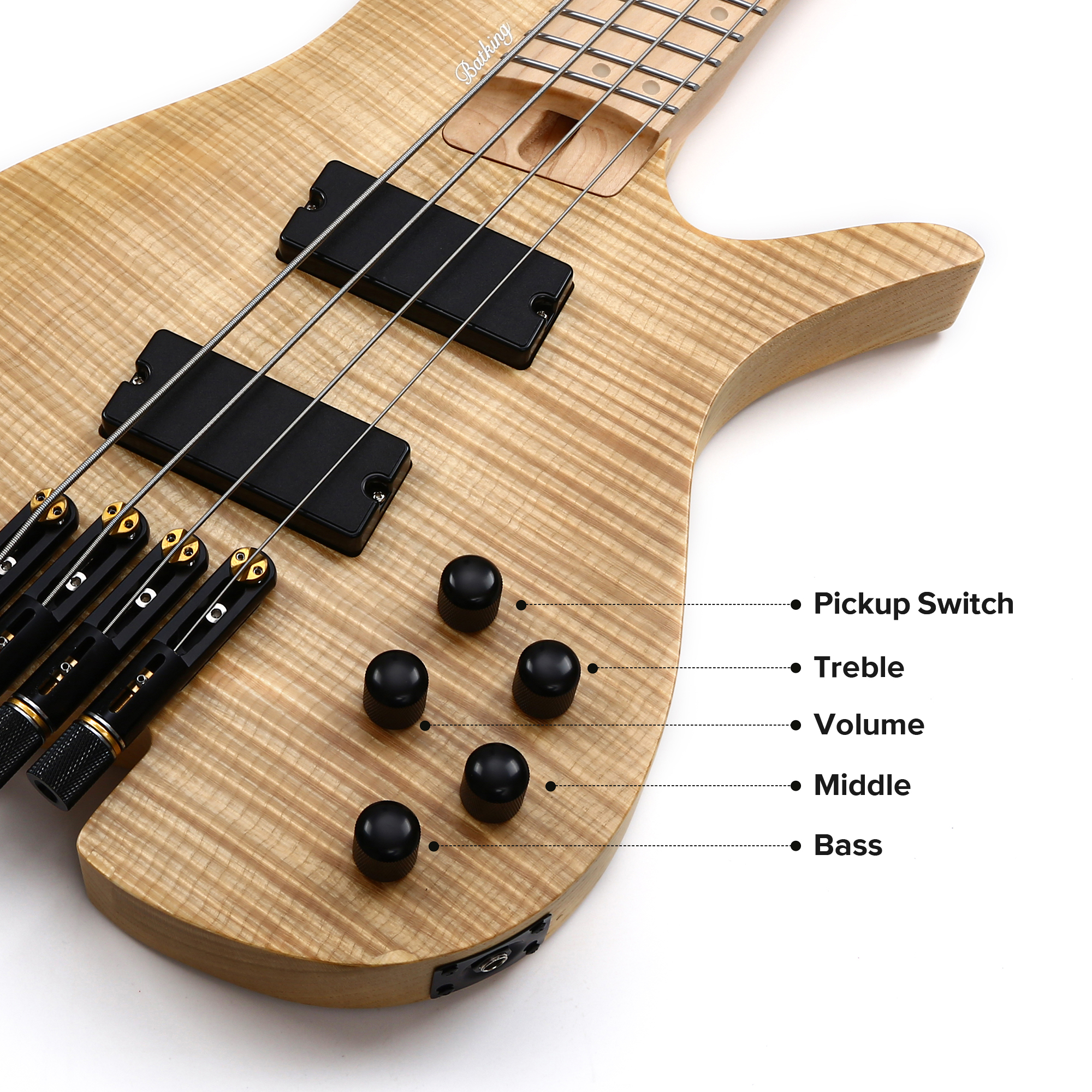 Batking Electric Bass Guitar Headless 4 String Fanned Fret Electric Bass Guitar