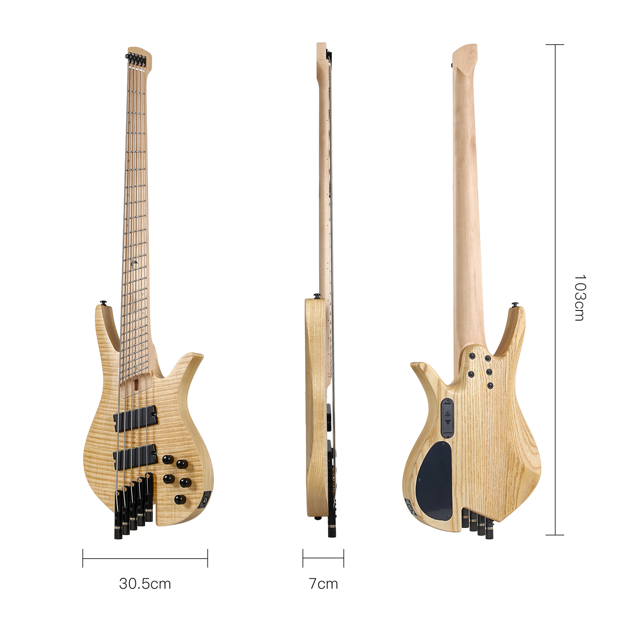 Batking Electric Bass Guitar Headless 5 String Fanned Fret Electric Bass