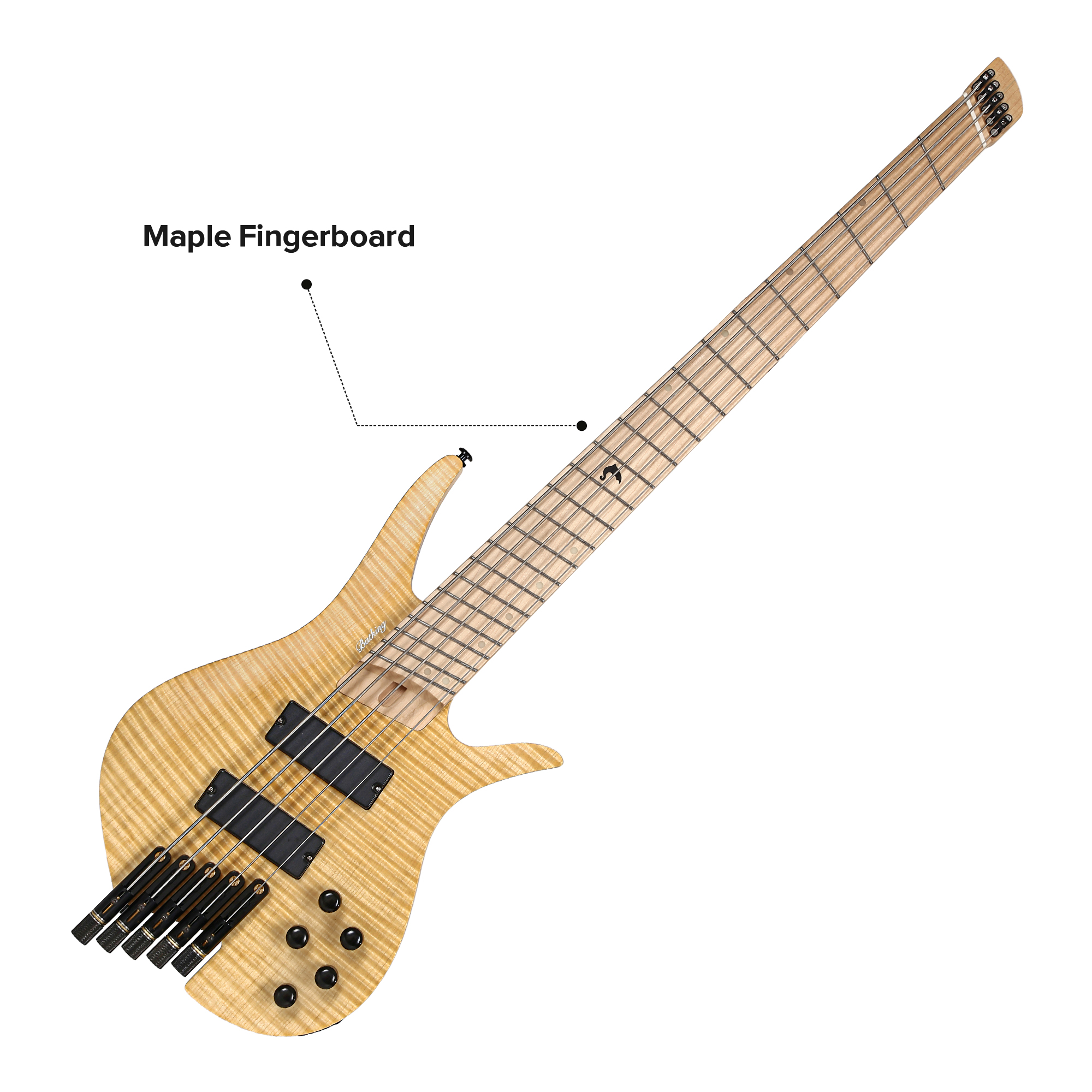 Batking Electric Bass Guitar Headless 5 String Fanned Fret Electric Bass