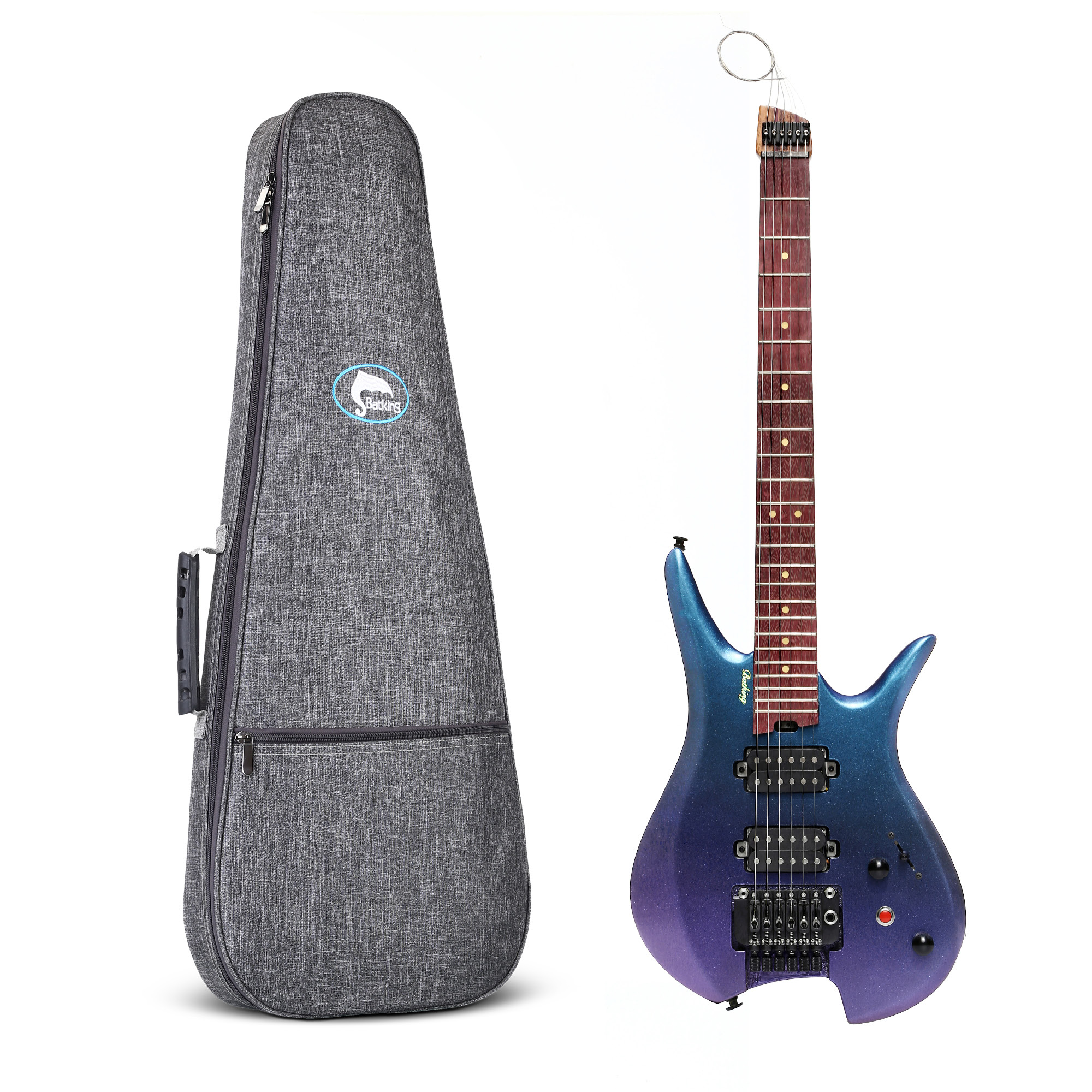 Electric Travel Headless Guitar 6 String Double Locking Tremolo